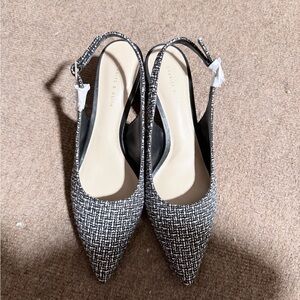 Charles & Keith Monochrome Textured Slingback Heels